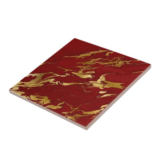 Elegant Red Gold Faux marmer kerst Tegeltje (Zijkant)