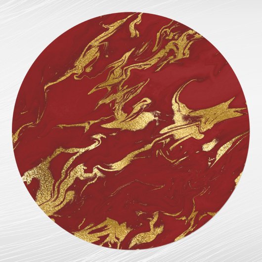 Elegant Red Gold Faux Marmer Ronde Sticker
