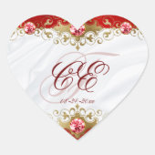 Elegant Red Gold Filigree Wedding Monogram Hart Sticker (Voorkant)