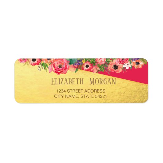 Elegant Red, Gold Floral Address Label (Voorkant)