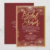 Elegant Red & Gold Floral Bridal Shower Invitation Kaart (Voorkant / Achterkant)