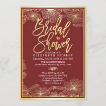 Elegant Red & Gold Floral Bridal Shower Invitation
