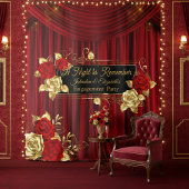 Elegant Red & Gold Floral Engagement Backdrop  Wandkleed