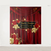 Elegant Red & Gold Floral Engagement Backdrop Wandkleed (Voorkant)