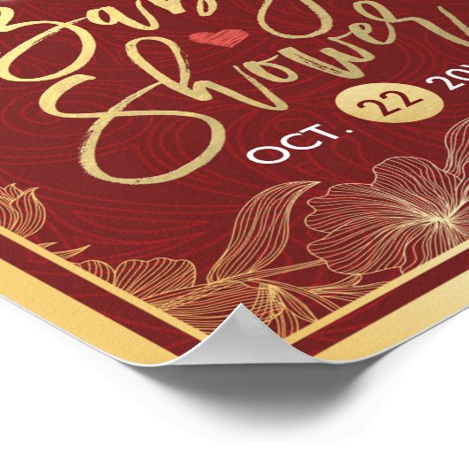 Elegant Red Gold Floral Lijst Baby shower Welkom Poster (Hoek)