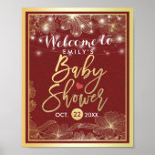 Elegant Red Gold Floral Lijst Baby shower Welkom Poster (Voorkant)