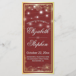 Elegant Red & Gold Floral Lijst Wedding Programme Programmakaart