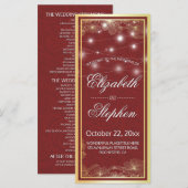 Elegant Red & Gold Floral Lijst Wedding Programme Programmakaart (Voorkant / Achterkant)