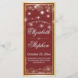 Elegant Red & Gold Floral Lijst Wedding Programme Programmakaart