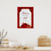 Elegant Red Gold Floral Wedding Monogram Poster (Keuken)