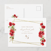 Elegant Red & Gold Floral Wedding Save the Date Briefkaart (Voorkant / Achterkant)