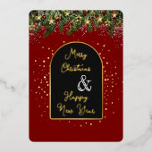 Elegant Red Gold Foil Christmas New Year  Folie Feestdagenkaart (Voorkant)