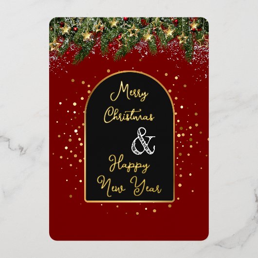 Elegant Red Gold Foil Christmas New Year  Folie Feestdagenkaart (Voorkant)