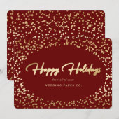 Elegant Red Gold Foil Hand Lettered Business Feestdagenkaart (Voorkant / Achterkant)