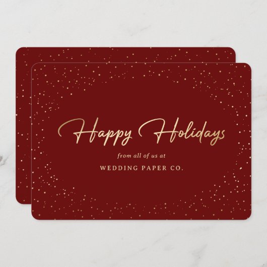 Elegant Red Gold Foil Hand Lettered Business Feestdagenkaart (Voorkant / Achterkant)