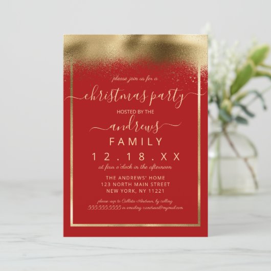Elegant Red Gold Foil Sprayed Confetti Kerstmis Kaart (Staand voorkant)