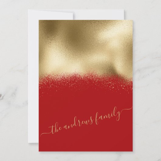 Elegant Red Gold Foil Sprayed Confetti Kerstmis Kaart (Achterkant)