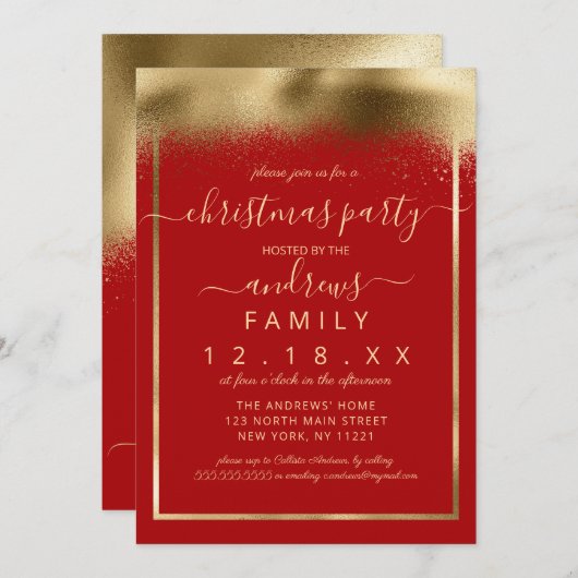 Elegant Red Gold Foil Sprayed Confetti Kerstmis Kaart (Voorkant / Achterkant)
