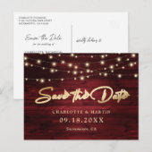 Elegant Red Gold Foil Wood Wedding Save The Date Aankondigingskaart (Voorkant / Achterkant)