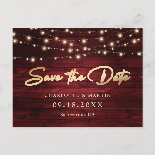Elegant Red Gold Foil Wood Wedding Save The Date Aankondigingskaart (Voorkant)