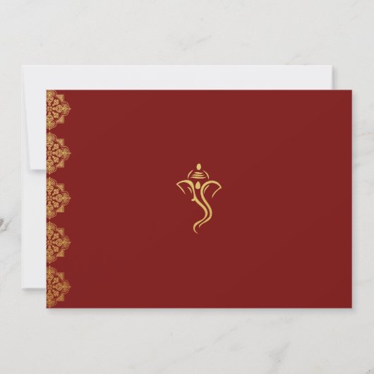 Elegant Red & Gold Ganesha & Mehndi Sparen de Datu Save The Date (Achterkant)