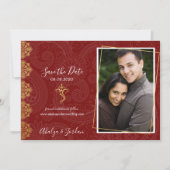 Elegant Red & Gold Ganesha & Mehndi Sparen de Datu Save The Date (Voorkant)