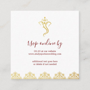 Elegant Red & Gold Ganesha & Mehndi Wedding RSVP Informatiekaartje