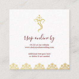 Elegant Red & Gold Ganesha & Mehndi Wedding RSVP Informatiekaartje