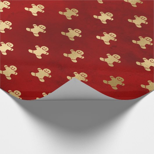 Elegant Red Gold Gingerbrood kerst Cadeaupapier (Hoek)