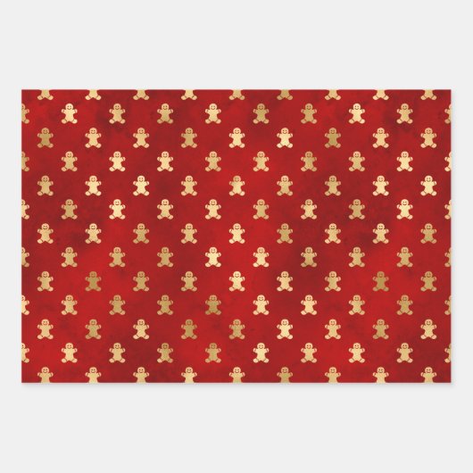 Elegant Red Gold Gingerbrood kerst Inpakpapier Vel (Voorkant)