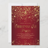Elegant Red & Gold Glitter Christmas Eve Party Kaart (Voorkant)