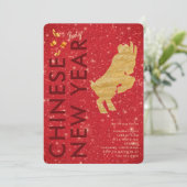 Elegant Red Gold Glitter Goat Lunar New Year Party Kaart (Staand voorkant)
