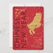 Elegant Red Gold Glitter Goat Lunar New Year Party Kaart (Voorkant)