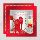 Elegant Red Gold Glitter White Birthday Party Kaart (Voorkant / Achterkant)
