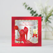 Elegant Red Gold Glitter White Birthday Party Kaart (Staand voorkant)