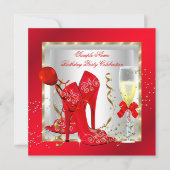 Elegant Red Gold Glitter White Birthday Party Kaart (Voorkant)