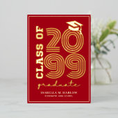 Elegant Red Gold Graduation YY Announcement Folie Uitnodiging (Staand Voorkant)