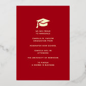 Elegant Red Gold Graduation YY Announcement Folie Uitnodiging (Achterkant)