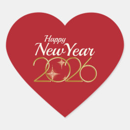 Elegant Red & Gold “Happy New Year 2026”  Hart Sticker