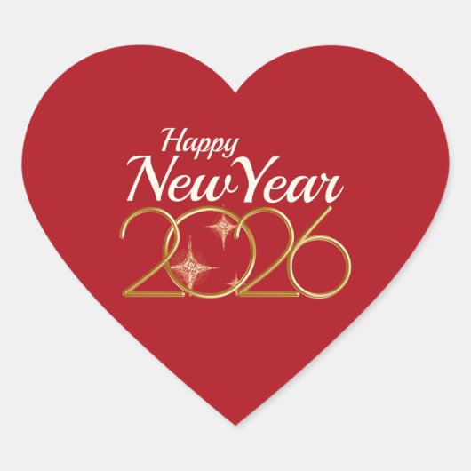 Elegant Red & Gold “Happy New Year 2026”  Hart Sticker (Voorkant)