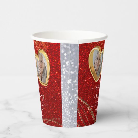 Elegant Red Gold Hearts - Aangepaste foto-opname Papieren Bekers (Rechts)
