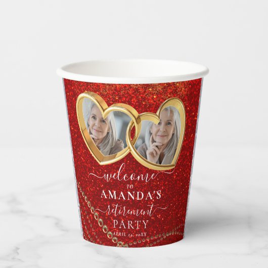 Elegant Red Gold Hearts - Aangepaste foto-opname Papieren Bekers (Voorkant)