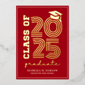 Elegant Red Gold High School Afstuderen Folie Uitnodiging (Voorkant)