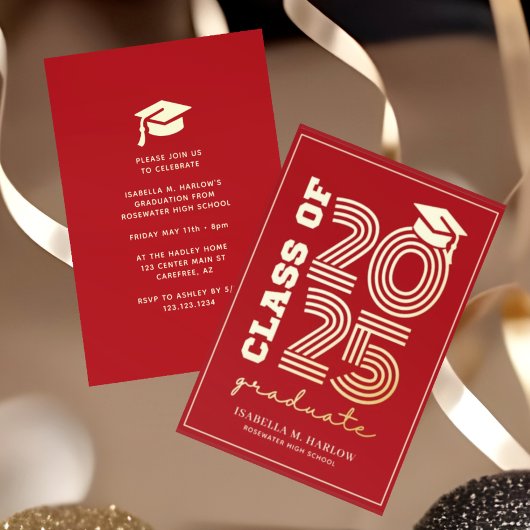 Elegant Red Gold High School Afstuderen Folie Uitnodiging