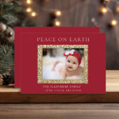 Elegant Red Gold Joy kerstfoto Peace Earth Feestdagenkaart