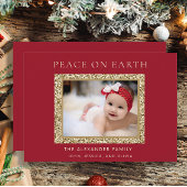 Elegant Red Gold Joy kerstfoto Peace Earth Feestdagenkaart