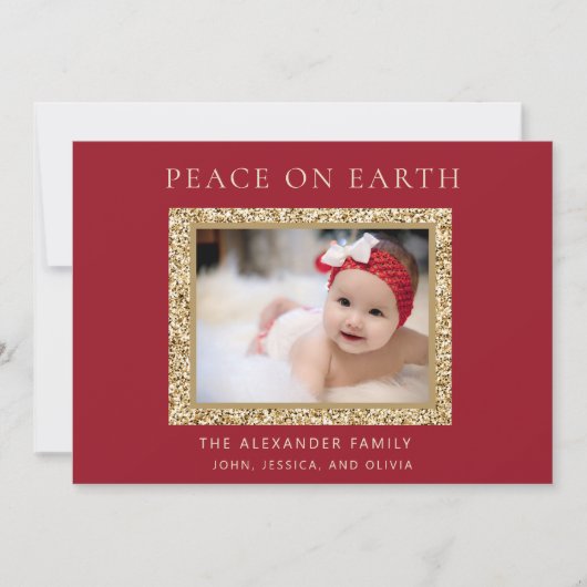Elegant Red Gold Joy kerstfoto Peace Earth Feestdagenkaart (Voorkant)