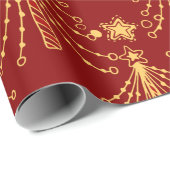 Elegant Red Gold-kerstboom Star-patroon Cadeaupapier (Rol Hoek)