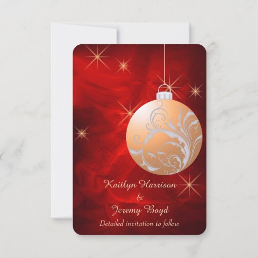 Elegant Red Gold kerstbruiloft Save the Date (Achterkant)