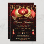 Elegant Red & Gold Kerstmis Baubles Sweet 16 Kaart (Voorkant / Achterkant)